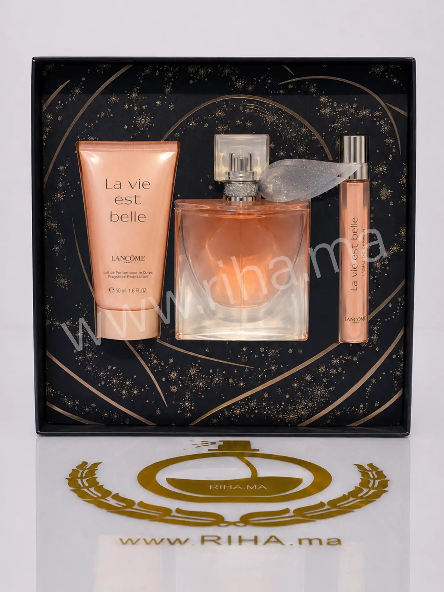 Coffret Cadeaux Lancôme La Vie Est Belle Eau de Parfum 50ml — photo 2 Coffret Lancôme La Vie Est Belle avec flacon 50ml sur fond rose — vue 2