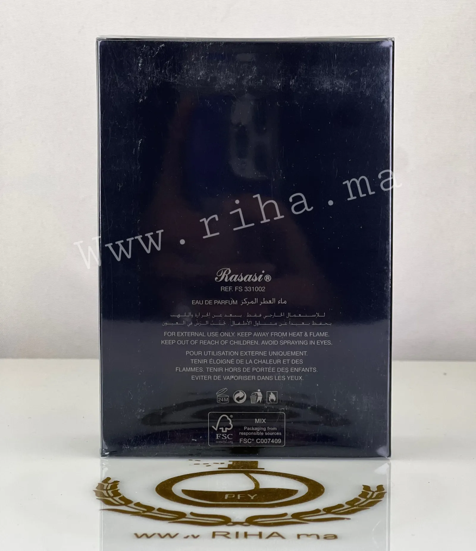 Hawas for Him Rasasi Pour Homme Eau de Parfum 100ml — photo 2 Flacon de parfum hawas for him rasasi sur fond bleu — vue 2