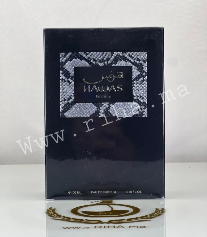 Hawas for Him Rasasi Pour Homme Eau de Parfum 100ml Flacon de parfum hawas for him rasasi sur fond bleu