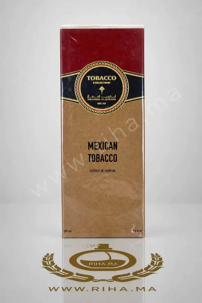 Mexican Tobacco Ibraheem AlQurashi Eau de Parfum 100ML Flacon de Mexican Tobacco Ibraheem AlQurashi sur fond sombre élégant