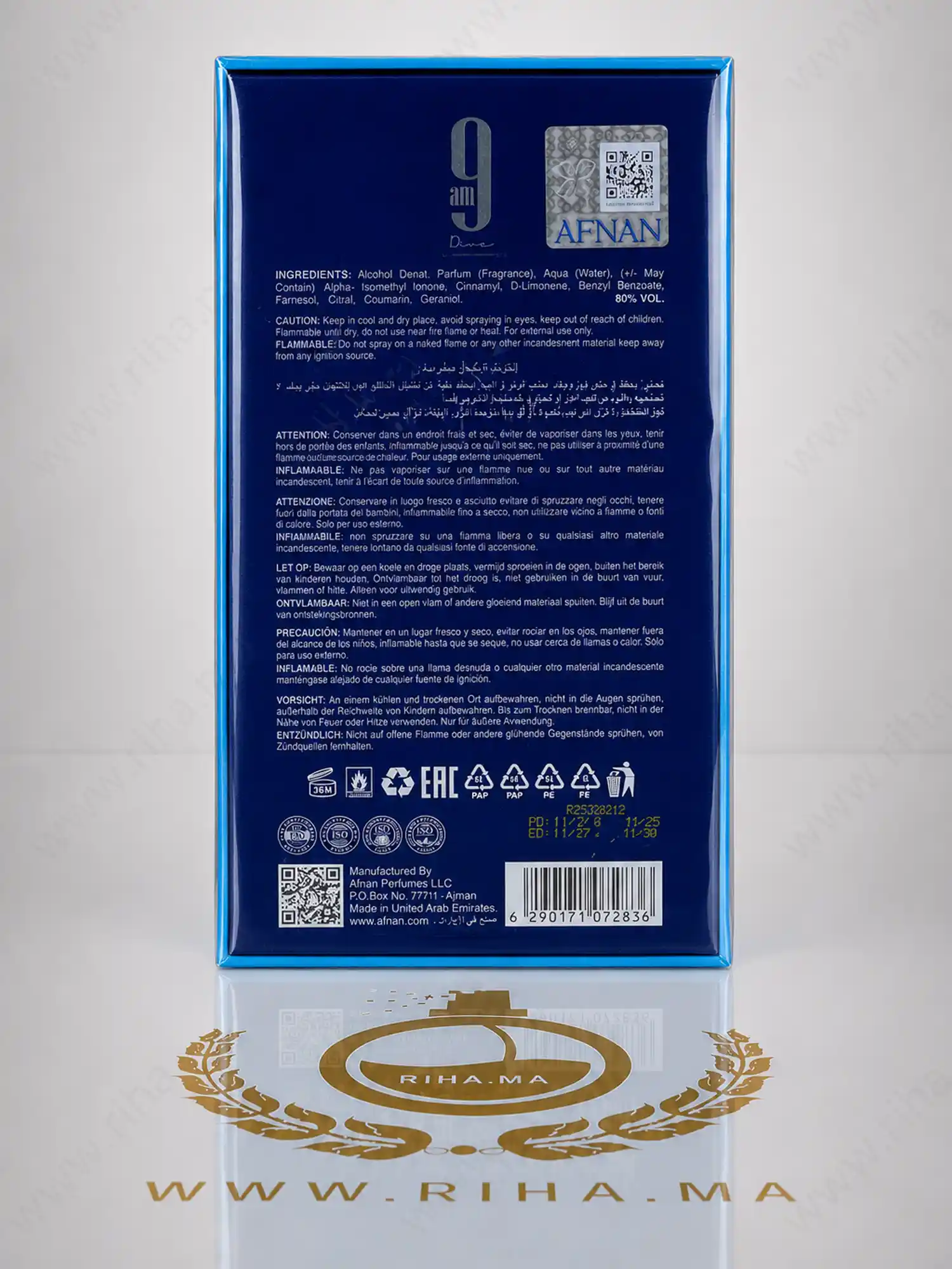 back 9m afnan Afnan 9AM Dive Eau de Parfum 100ml parfum original Authentic au Maroc chez RIHA.ma