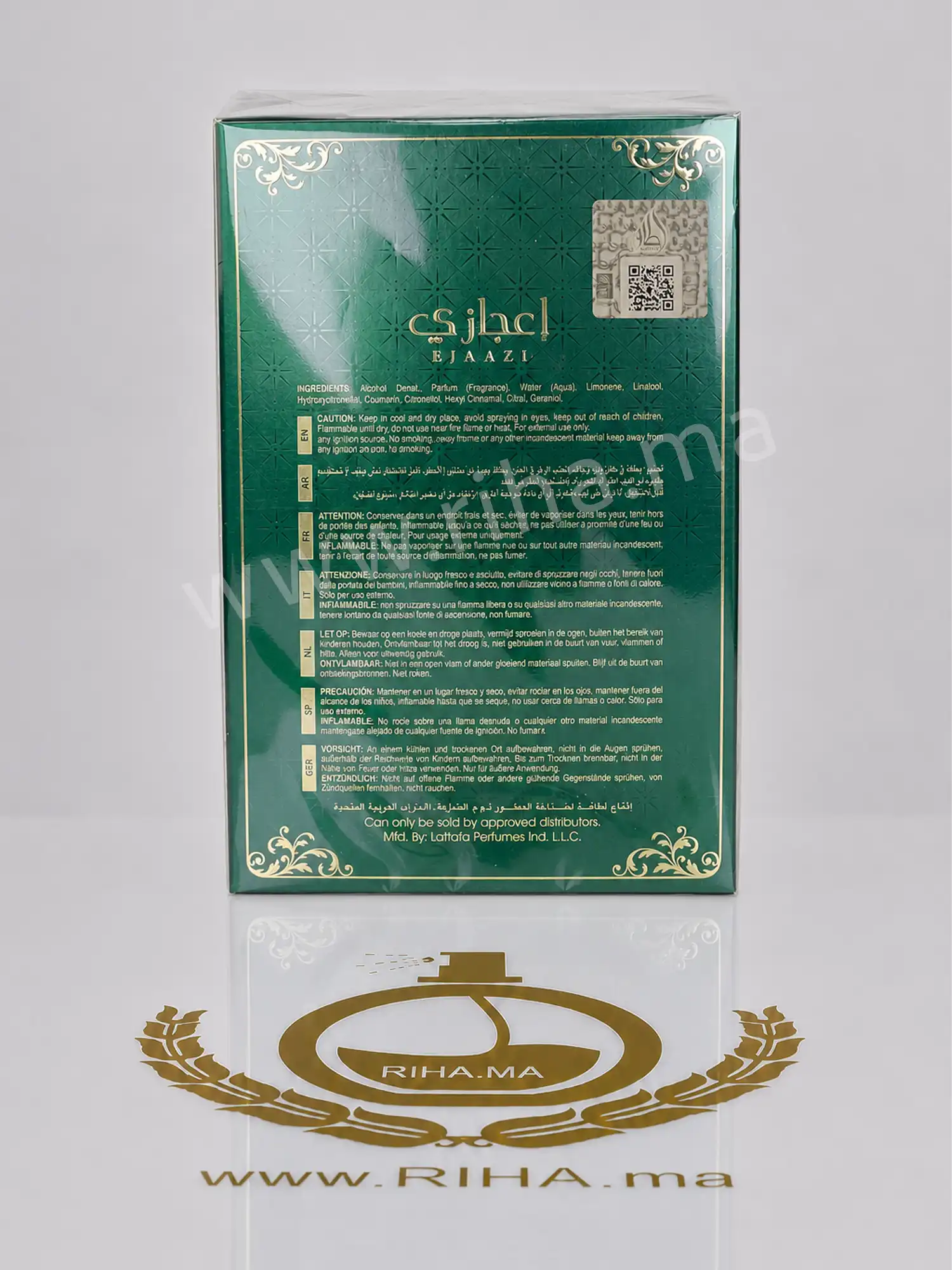 Ejaazii Lattafa Eau de Parfum Pour Homme 100ml — photo 3 Flacon Ejaazii Lattafa eau de parfum homme 100ml fond blanc épuré — vue 3