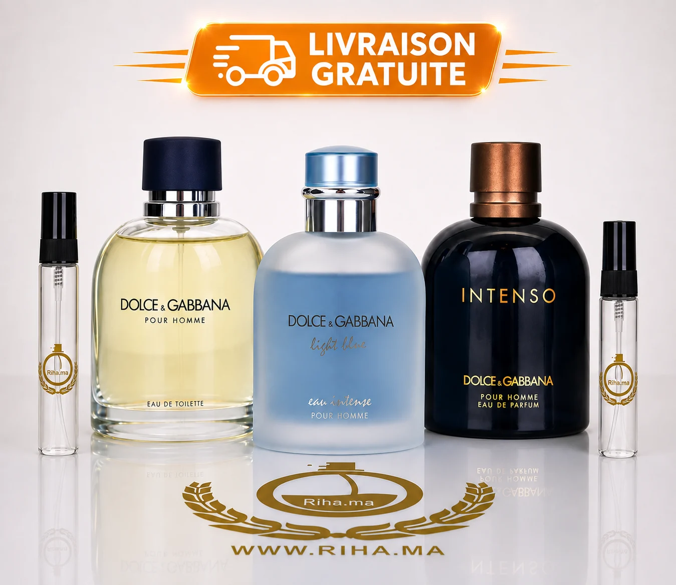 Pack Decantage Dolce & Gabbana Pour Homme –Dolce Gabbana Pour Homme EDT+Dolce Gabbana light Blue Intense EDP +Dolce Gabbana Intenso EDP Authentic Pack decantage dolce avec trois flacons miniatures Dolce & Gabbana