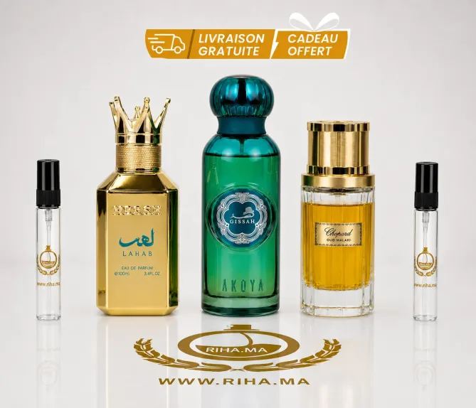 Pack Decantage Oriental – Gissah Akoya, Hesh Lahab, Chopard Oud Malaki Maroc pack decantage oriental — Pack decantage gissah avec flacons de parfum orientaux