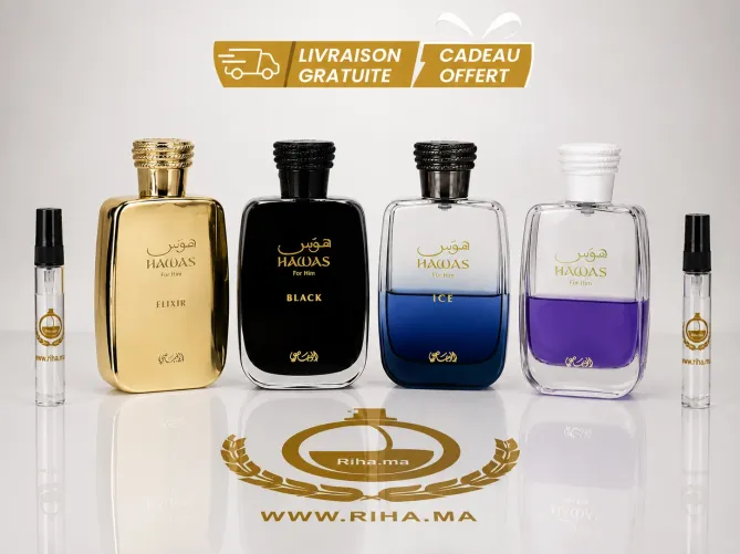 Pack décantage Hawas Rasasi avec quatre flacons de parfum
