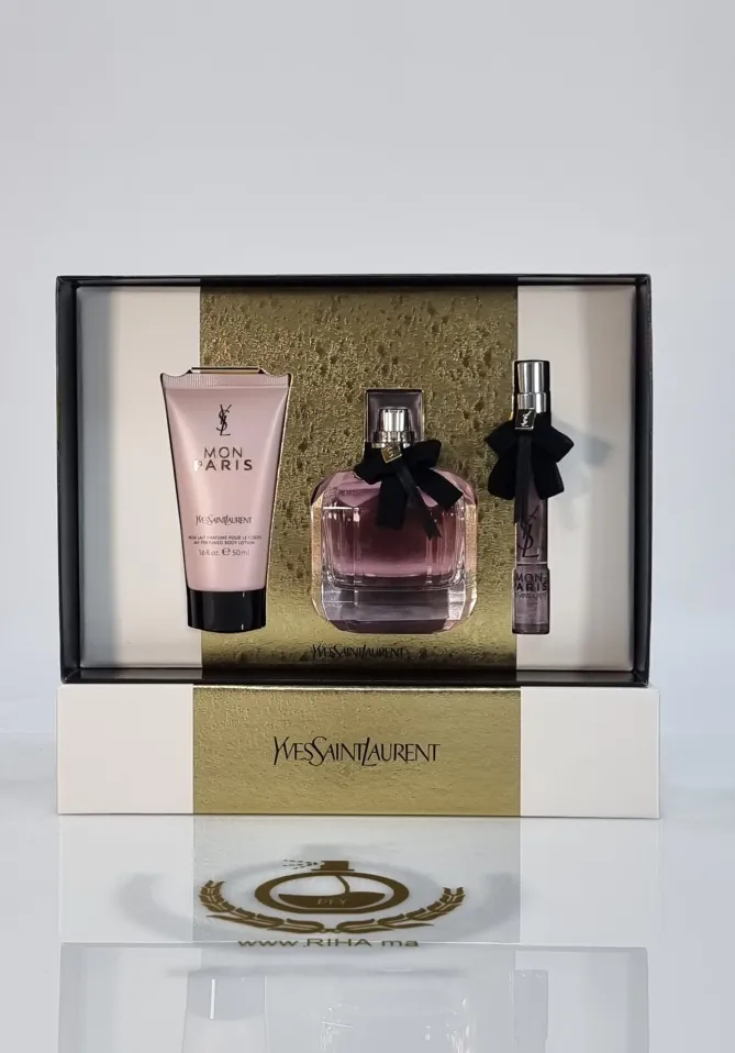 coffret mon paris Coffret Cadeau Mon Paris Yves Saint Laurent pour femme Le Parfum- 90mL Miniature-10mL et le lait pour corps- 50mL| Yves Saint Laurent - parfum Maroc