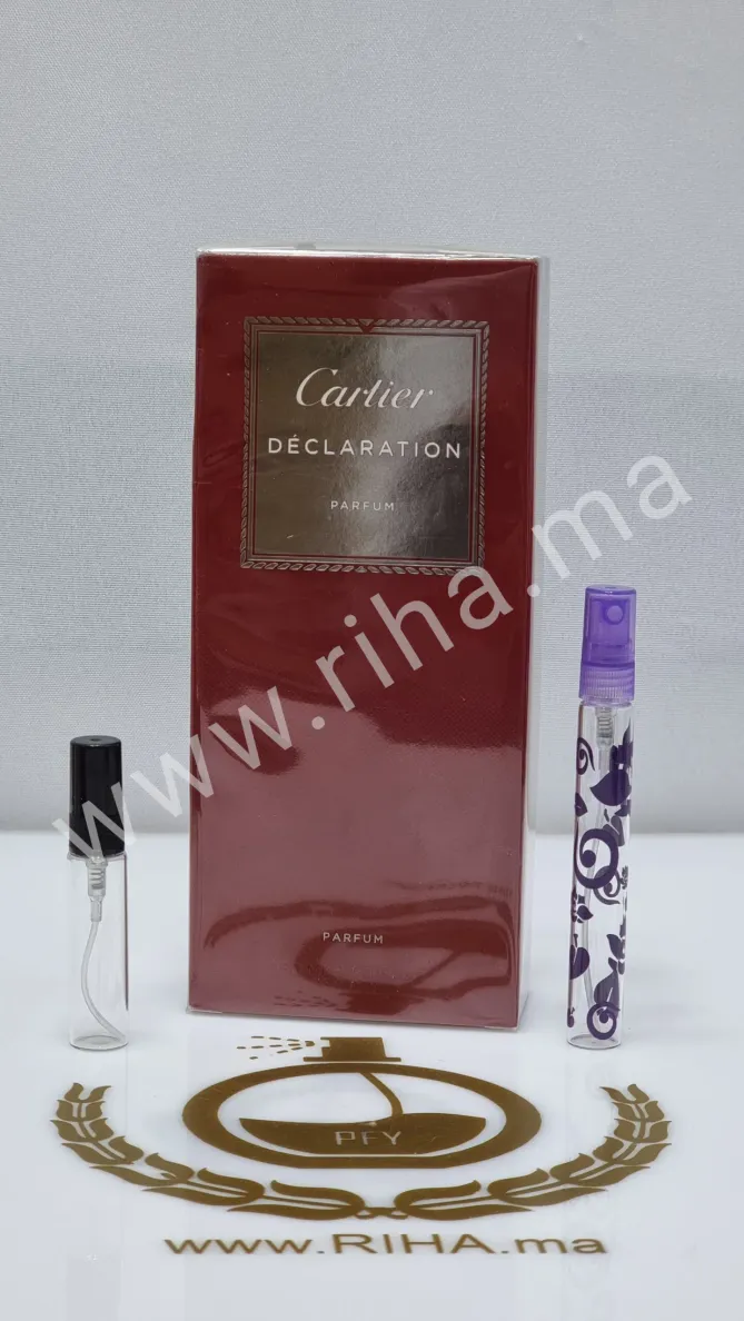 Décantage Déclaration Parfum Cartier – Échantillon Original — photo 2 Décantage declaration parfum cartier flacon ambré sur fond élégant — vue 2