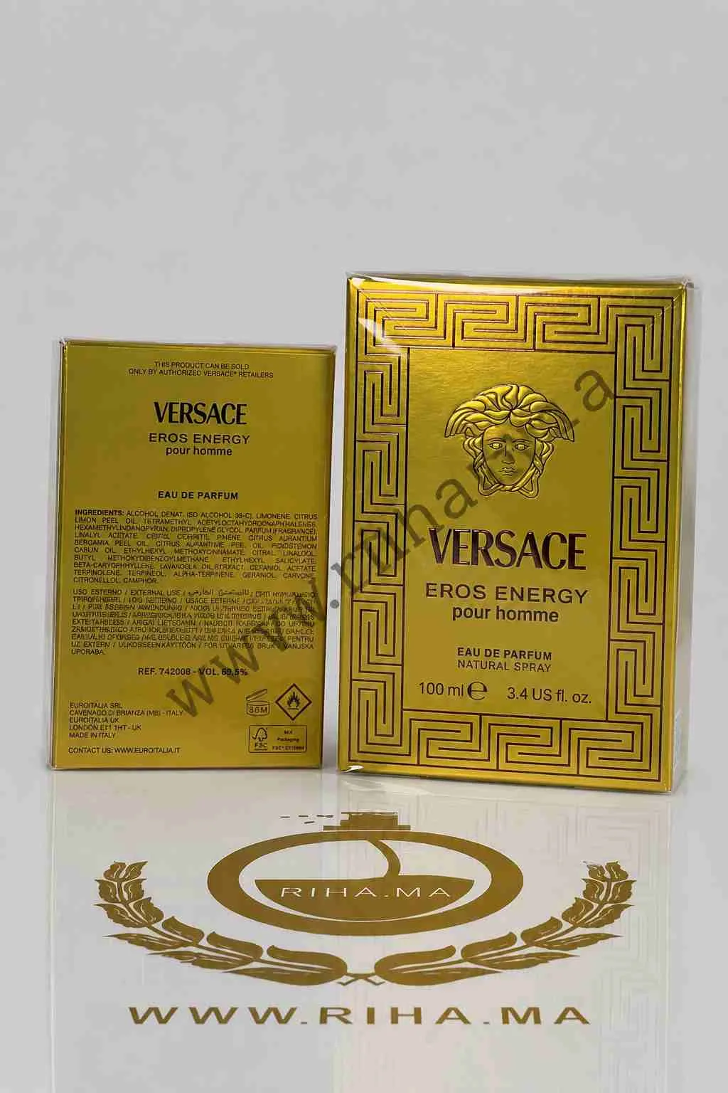 Eros Energy Versace pour homme eau de parfum — photo 2 Flacon de parfum eros energy versace pour homme sur fond bleu — vue 2