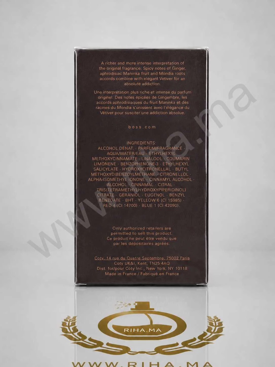 HUO BOSS - BOSS THE SCENT ABSOLUTE POUR HOMME 100ML — photo 2 Flacon de parfum huo boss posé sur un fond sombre élégant — vue 2