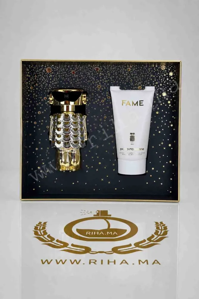 Coffret Fame Paco Rabanne eau de parfum pour femme sur fond doré
