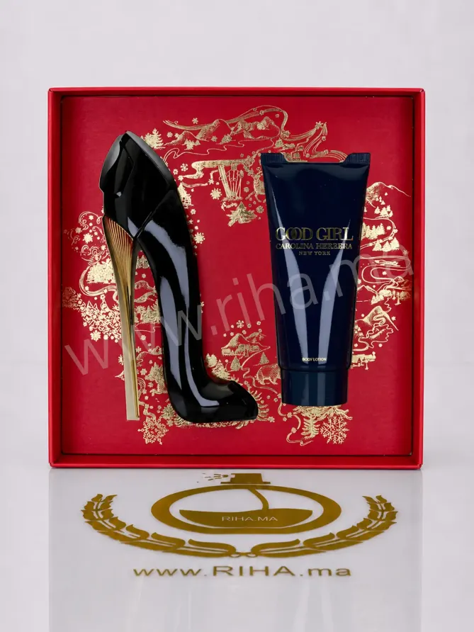 Coffret Good Girl Carolina Herrera Eau de Parfum Pour Femme Coffret Good Girl avec flacon talon sur fond élégant