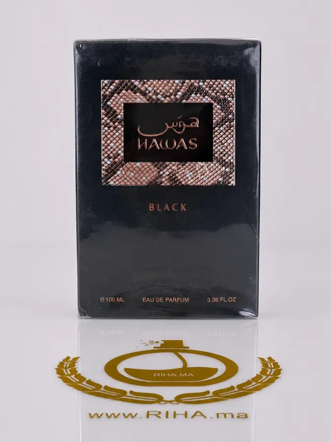 Hawas Black Rasasi Pour Homme Eau de Parfum 100ml Flacon de parfum Hawas Black Rasasi pour homme, élégant et moderne