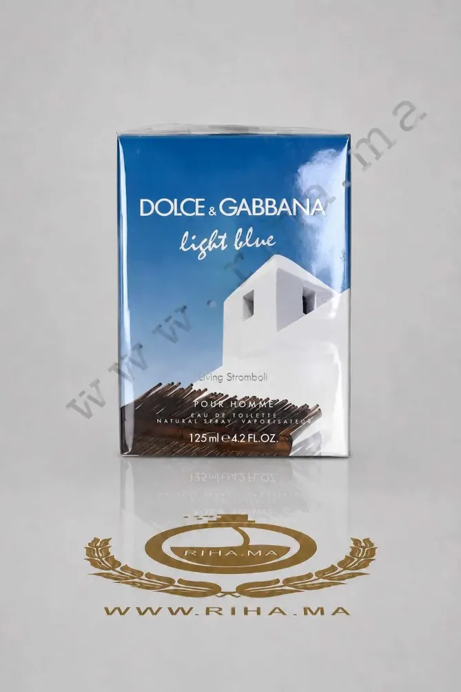 Light Blue Living Stromboli Dolce&Gabbana Eau De Toilete pour homme 75ml Flacon de Light Blue Living Stromboli Dolce&Gabbana sur fond bleu