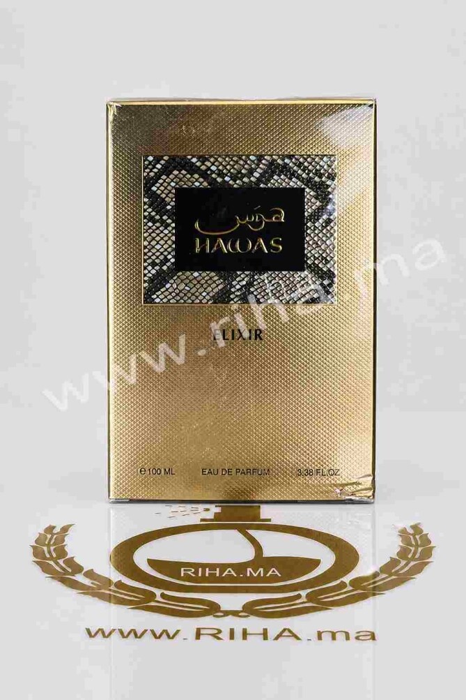 Flacon de parfum Hawas Elixir Rasasi 100ml sur fond sombre