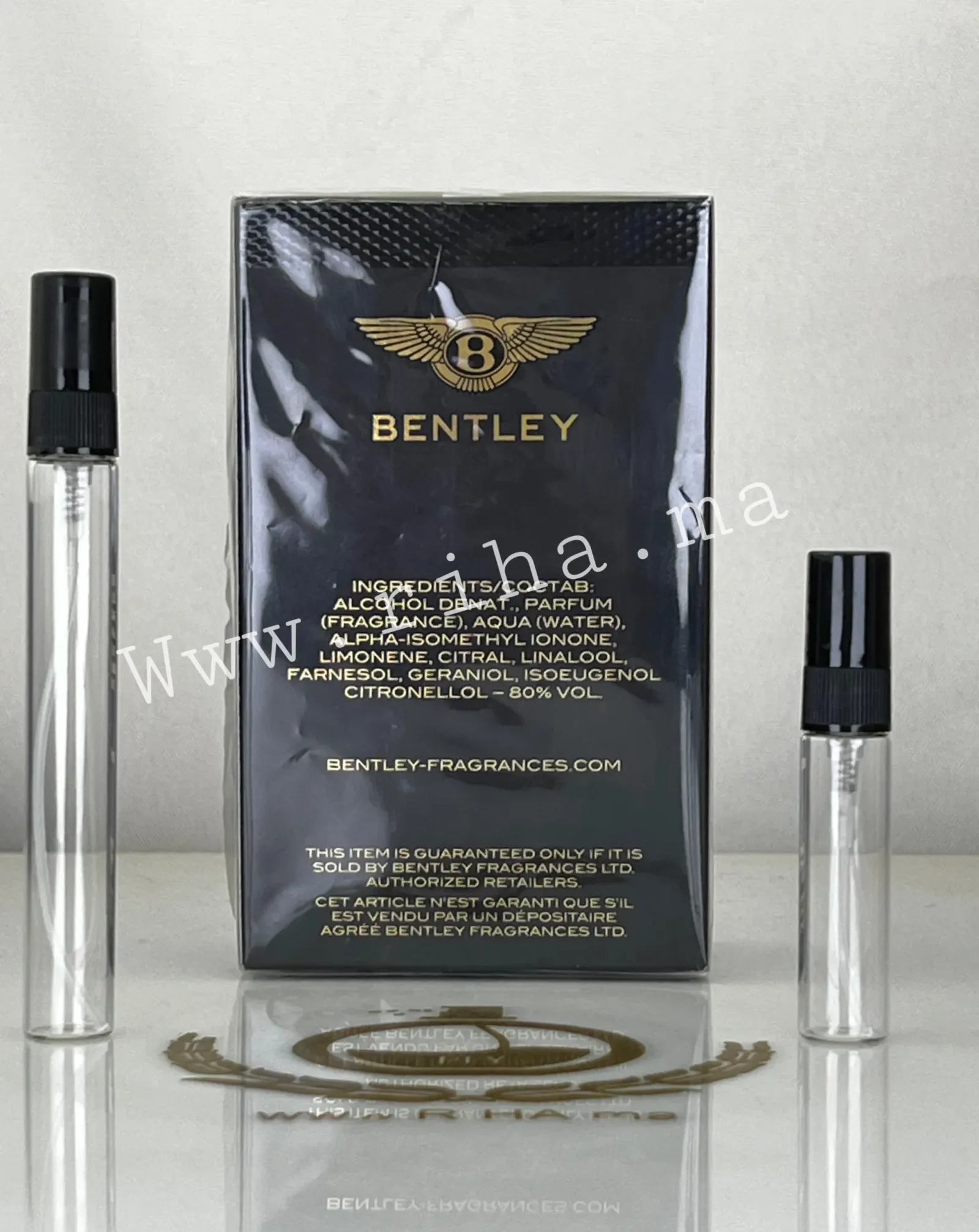 Decantage Bentley For Men Absolute Eau de Parfum Pour Homme — photo 2 Flacon decantage Bentley For Men Absolute posé sur fond noir — vue 2