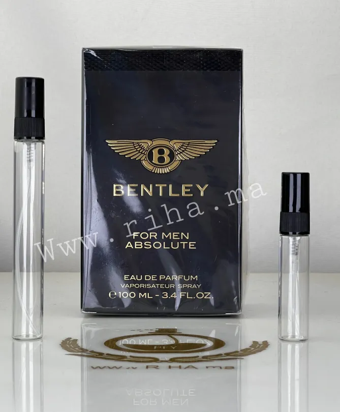Decantage Bentley For Men Absolute Eau de Parfum Pour Homme Flacon decantage Bentley For Men Absolute posé sur fond noir