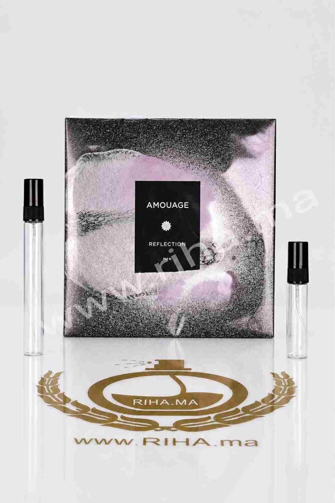 Flacon de decatange Reflection Man Amouage posé sur fond noir