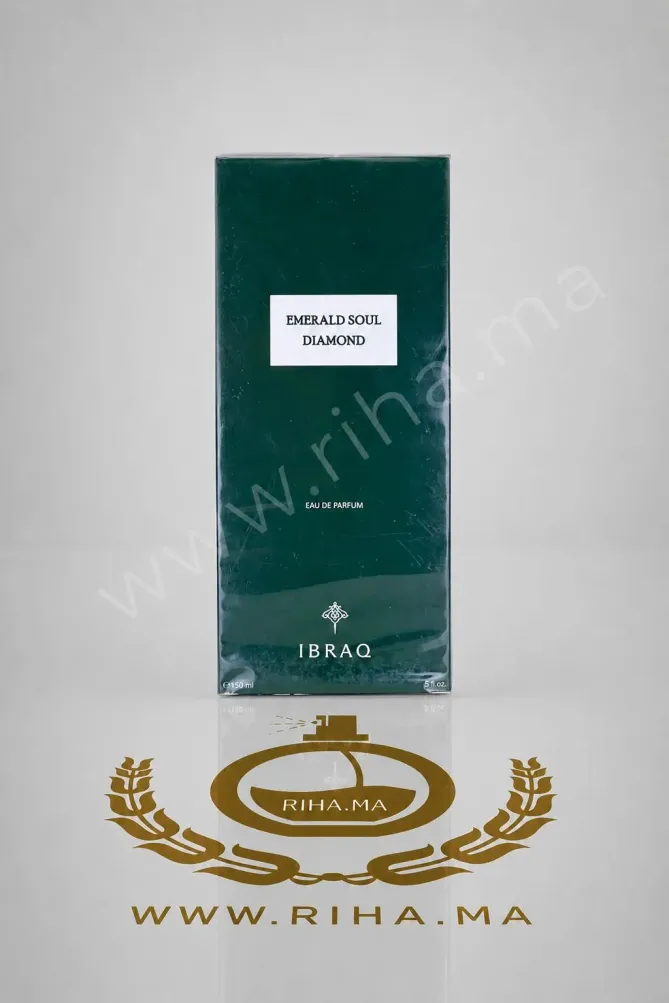 Emerald Soul Diamond Ibrahim Al Qurashi Eau de Parfum Pour Homme et Femme Flacon d'Emerald Soul Diamond Ibrahim Al Qurashi sur fond vert émeraude