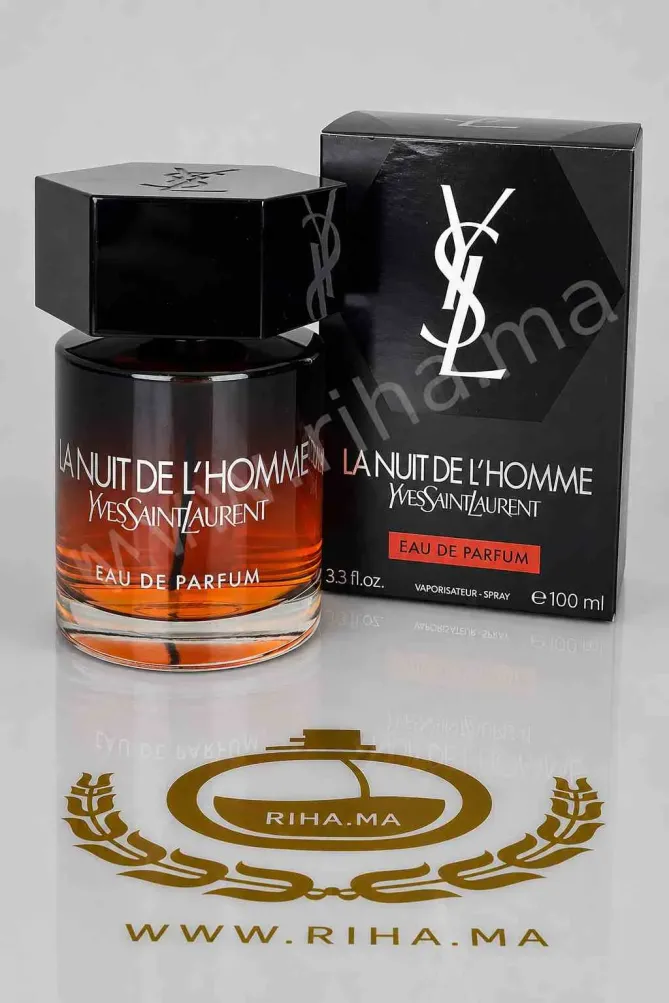 Tester La Nuit de L’Homme Yves Saint Laurent Eau de Parfum Pour Homme 100ml Authentic tester la nuit — Flacon testeur de La Nuit de L'Homme YSL EDP 100ml posé sur fond noir