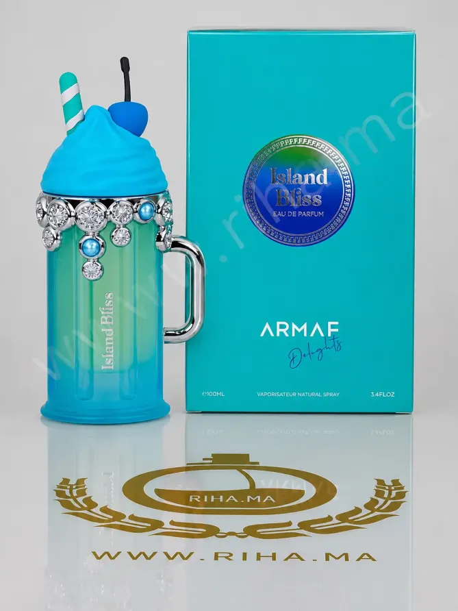 Island Bliss Armaf Eau de Parfum 100ml Flacon de parfum Island Bliss Armaf sur fond pastel