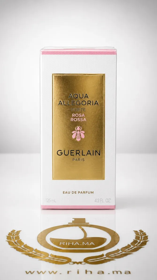 Aqua Allegoria Forte Rosa Rossa Guerlain Eau De Parfum Pour Femme 125ml Flacon de parfum Aqua Allegoria Forte Rosa Rossa Guerlain sur fond rosé