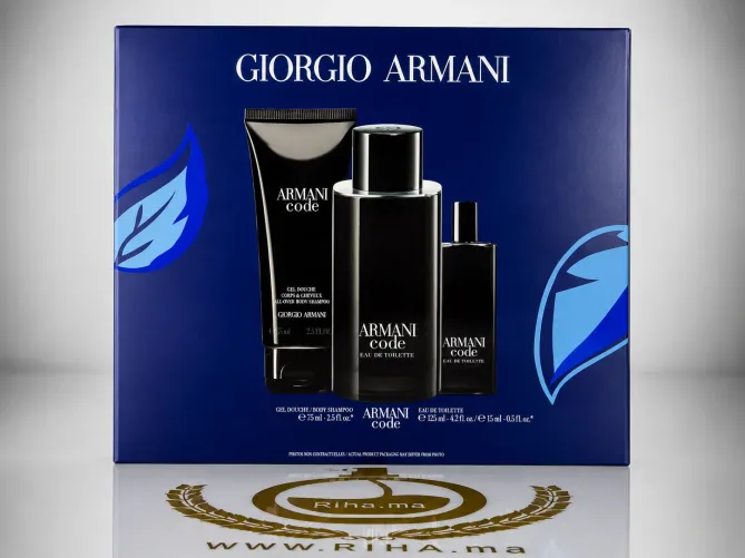 Coffret Armani Code Eau de Toilette Giorgio Armani 125ml Pour Homme Authentic Coffret Armani Code Eau de Toilette 125ml posé sur fond élégant