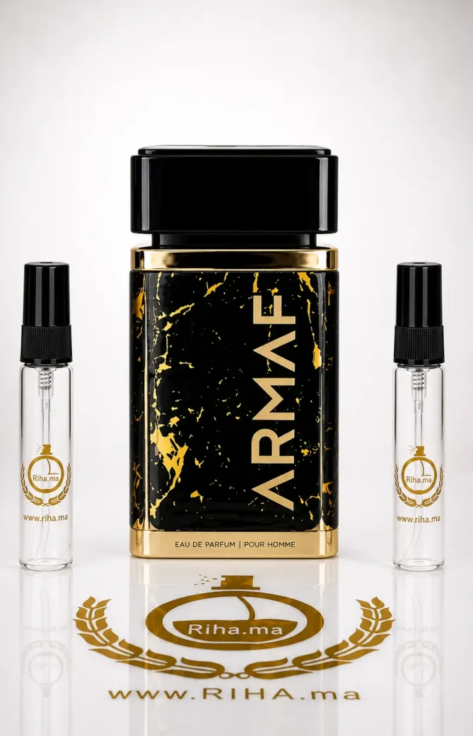 Decantage Ombre d'Or Armaf Eau de Parfum Authentic decantage ombre dor armaf — Flacon de décantage Ombre d'Or Armaf posé sur fond doré