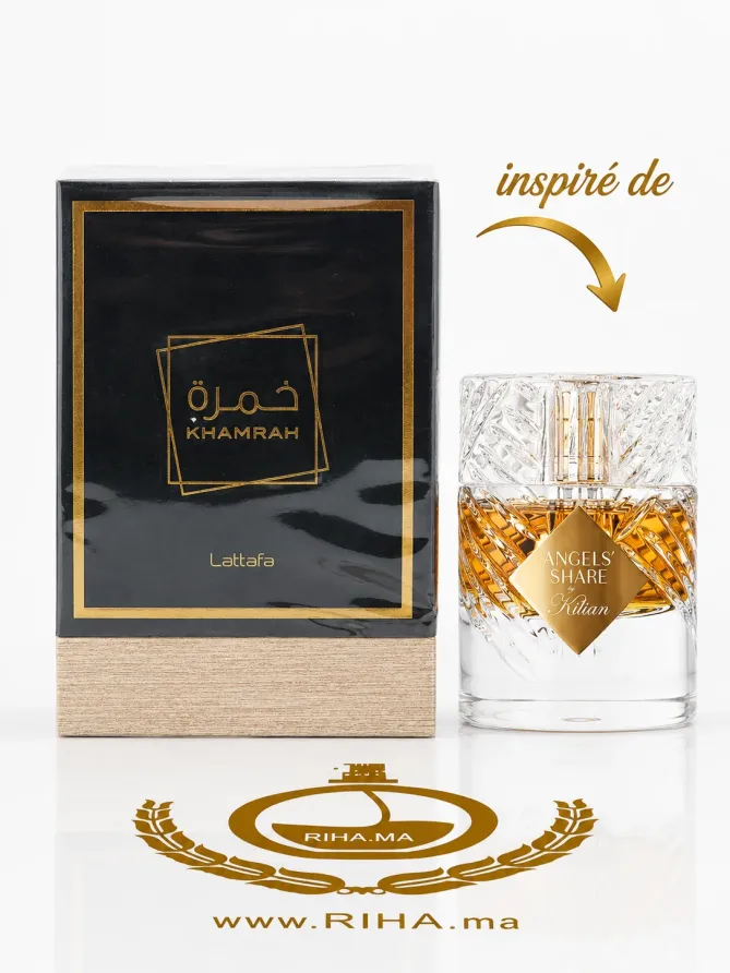 Flacon de parfum khamrah lattafa avec reflets dorés