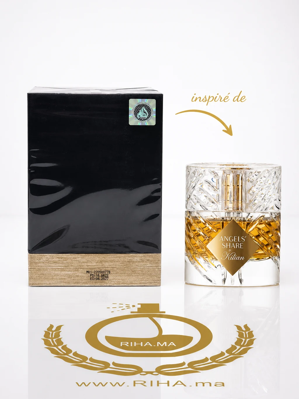 Khamrah lattafa Eau de Parfum - inspiré de angels' share by kilian — photo 2 Flacon de parfum khamrah lattafa avec reflets dorés — vue 2