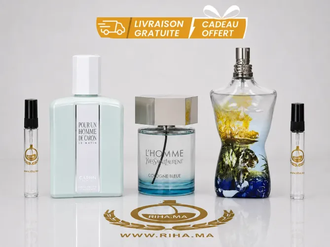 Pack Decantage Promo Pour Homme – Le Male Cologne + Pour Un Homme de Caron + L’Homme YSL Cologne Bleue 5ml 10ml Pack decantage homme avec trois flacons de parfum en format voyage
