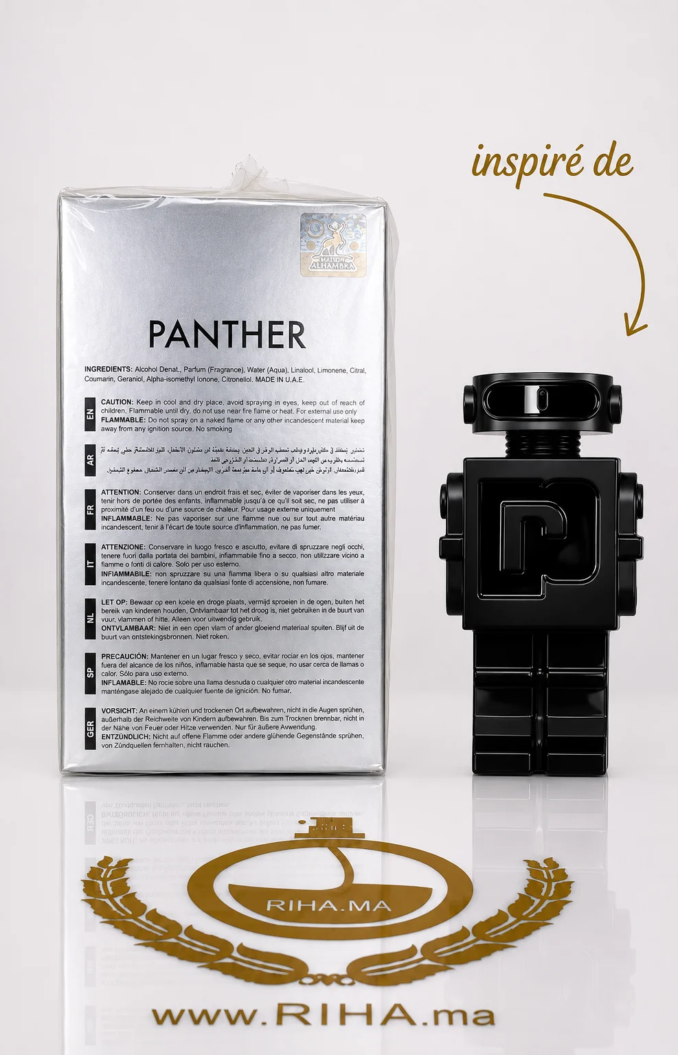Panther Pour Homme Eau De Parfum 100ml — photo 2 Flacon de parfum Panther Pour Homme sur fond élégant — vue 2