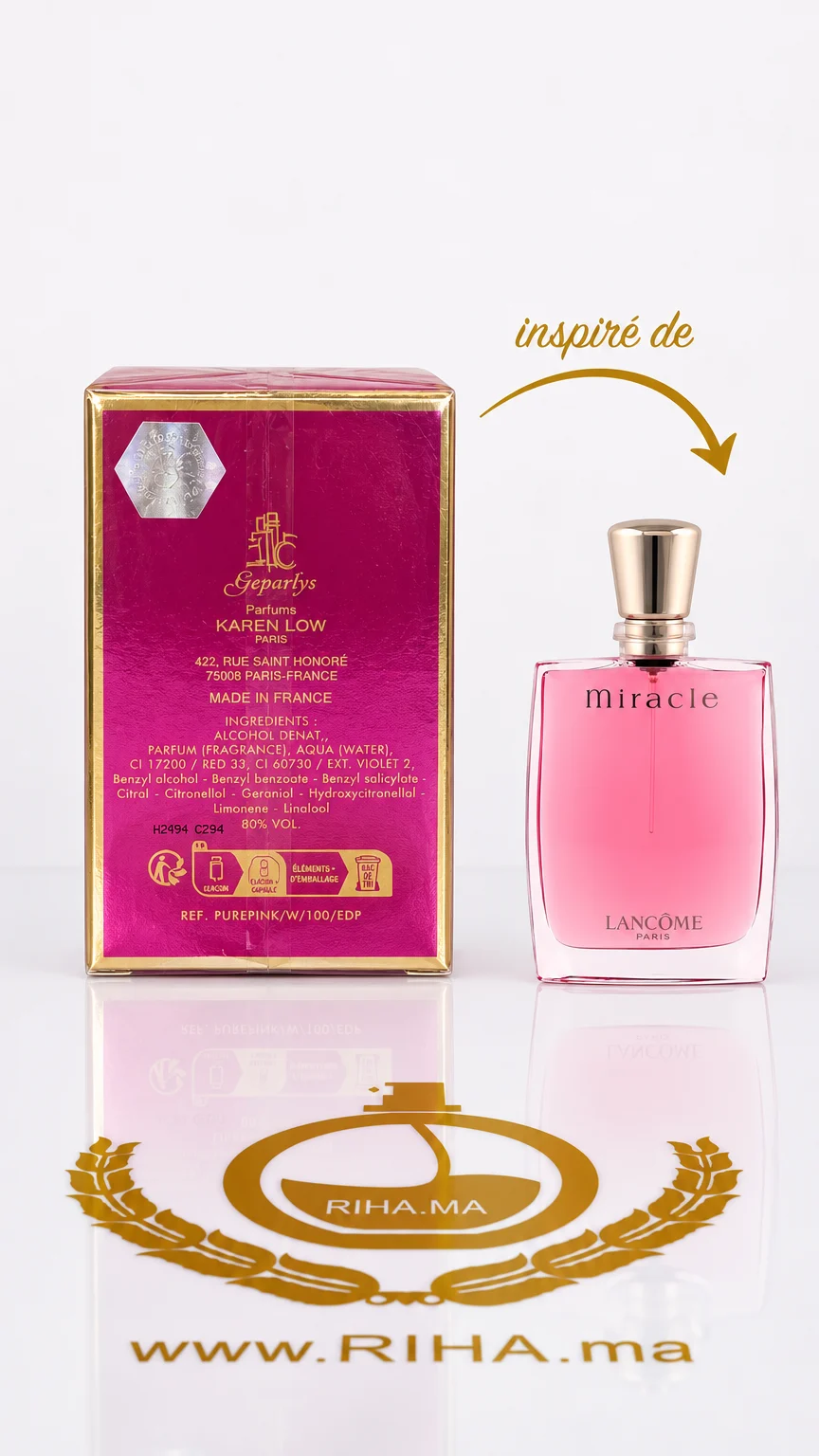 Pure Pink For Women Eau De Parfum 100ml — photo 2 Flacon de parfum pure pink pour femme sur fond rose — vue 2