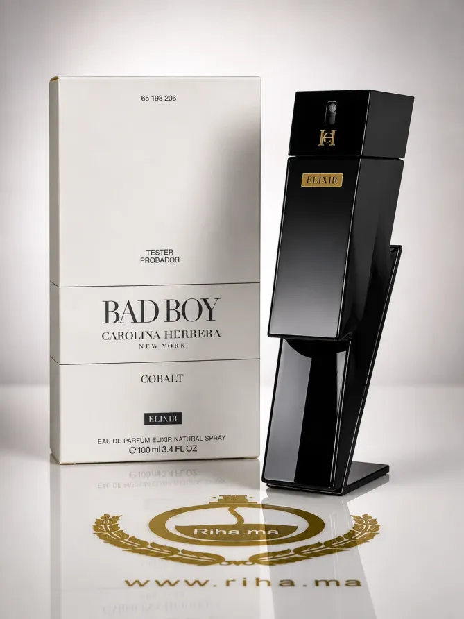 Tester Bad Boy Eau de parfum Elixir Carolina Herrera Flacon tester bad boy eau de parfum elixir sur fond sombre