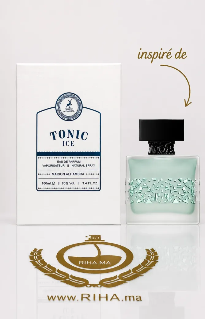 Tonic Ice Eau De Parfum Pour Homme 100ml Flacon Tonic Ice eau de parfum homme sur fond bleu frais