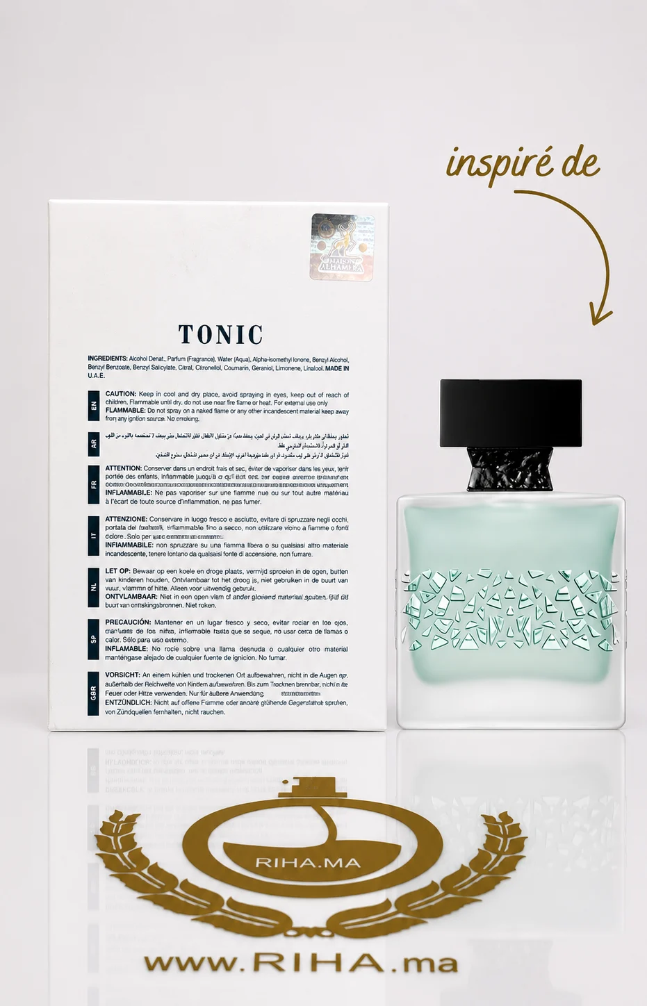 Tonic Ice Eau De Parfum Pour Homme 100ml — photo 2 Flacon Tonic Ice eau de parfum homme sur fond bleu frais — vue 2