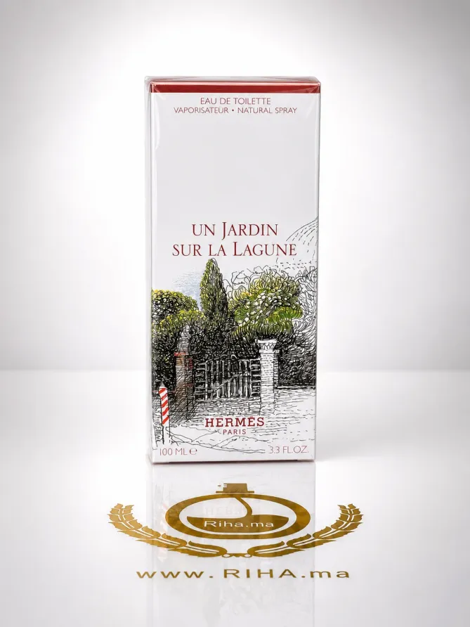 un jardin sur la lagune hermes eau de toilette 100ml Flacon d'un jardin sur la lagune Hermès posé sur une surface claire