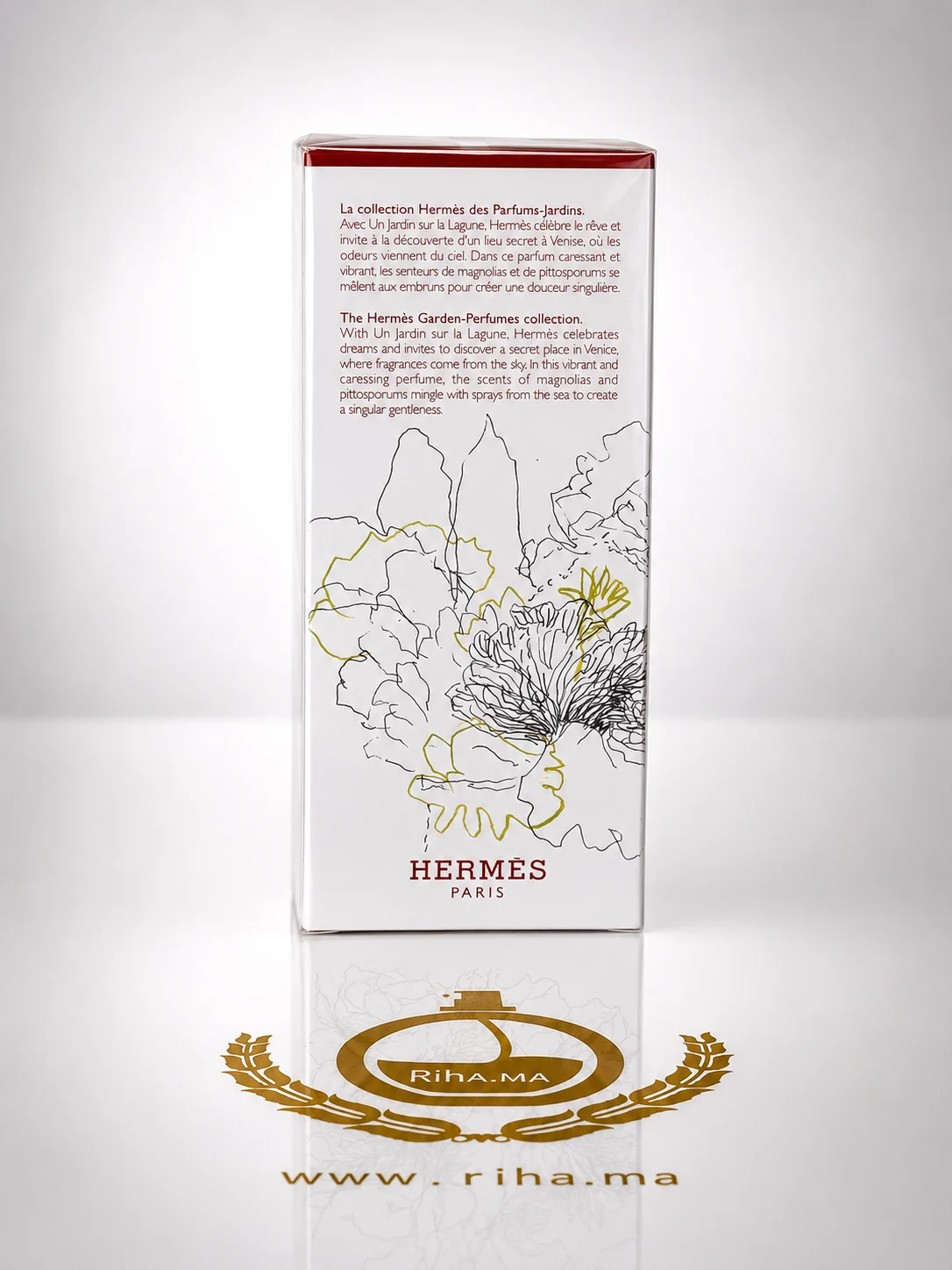 un jardin sur la lagune hermes eau de toilette 100ml — photo 2 Flacon d'un jardin sur la lagune Hermès posé sur une surface claire — vue 2