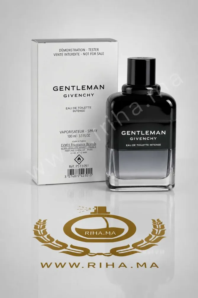 Tester Gentleman Eau de Toilette Intense Givenchy Flacon de parfum tester gentleman Givenchy sur fond sombre
