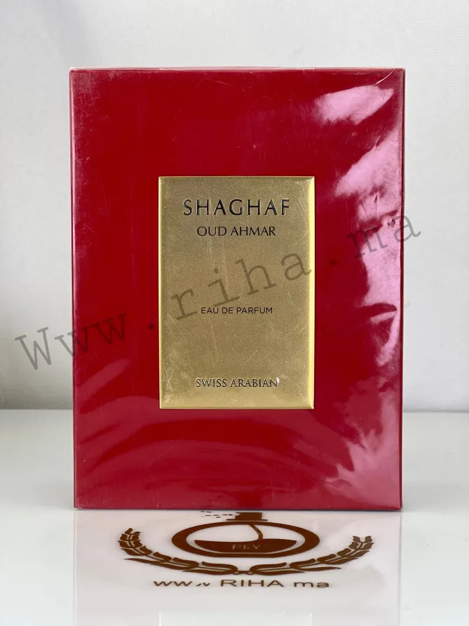 SHAGHAF OUD AHMAR SWISS ARABIAN 75ML Flacon de Shaghaf Oud Ahmar Swiss Arabian sur fond doré