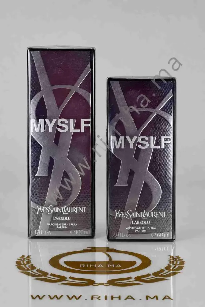 MYSLF L’Absolu Parfum Yves Saint Laurent Pour Homme 60ml-100ml Flacon de MYSLF L'Absolu parfum Yves Saint Laurent sur fond noir