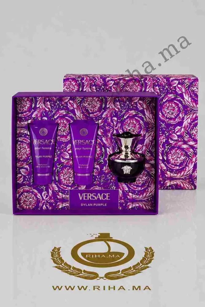Coffret Versace Pour Femme Dylan Purple Versace Eau de Parfum Pour Femme 50 ML Authentic Coffret Versace Dylan Purple posé sur un fond violet élégant
