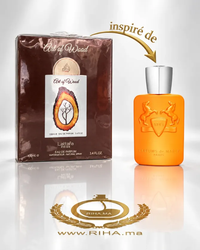 Flacon Art of Wood Lattafa Eau de Parfum 100ml sur fond boisé