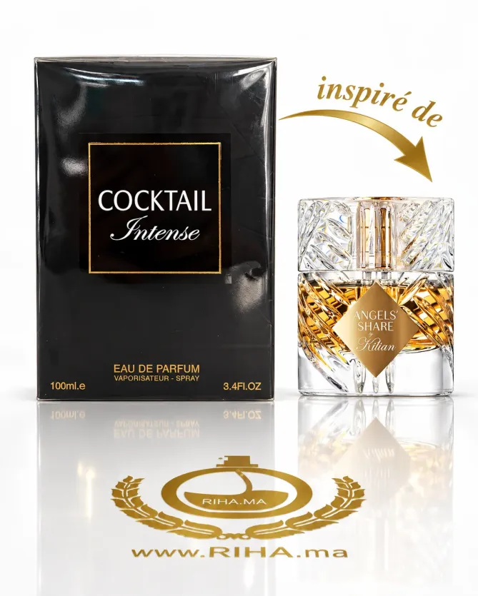Flacon de parfum Cocktail Intense Eau de Parfum sur fond ambré