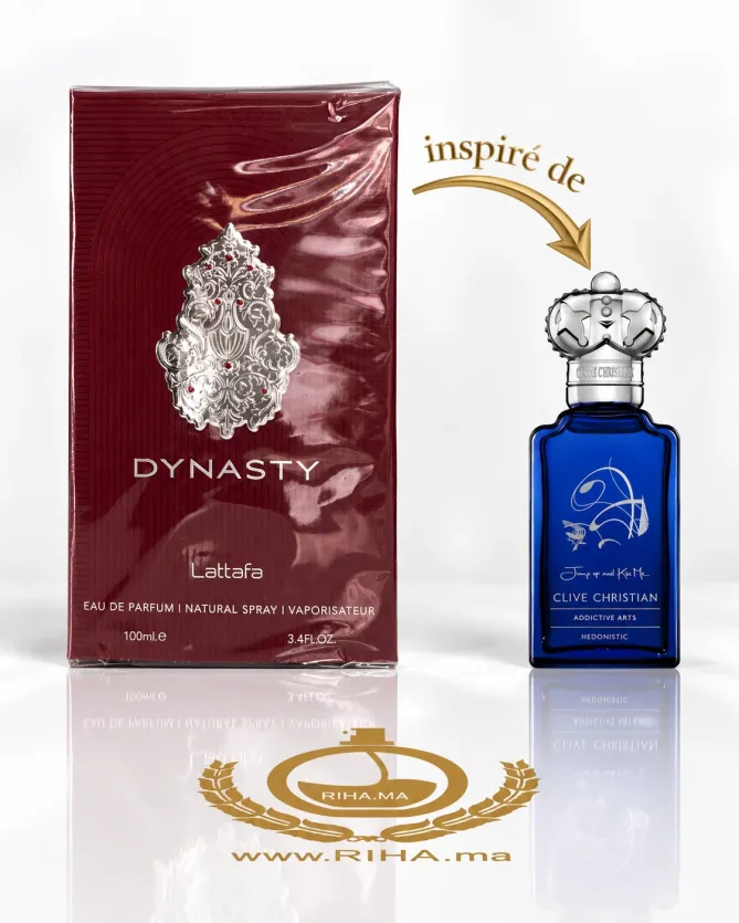 Dynasty Lattafa Eau De Parfum 100ml Flacon Dynasty Lattafa Eau De Parfum 100ml sur fond doré