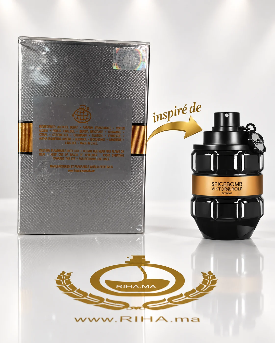 Eau De Spice Extreme Eau De Parfum Pour Homme 100ml — photo 2 Flacon Eau De Spice Extreme pour homme sur fond sombre et doré — vue 2