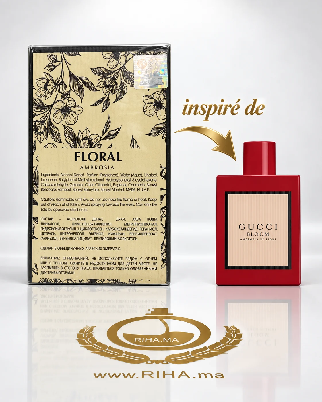 Floral Ambrosia Eau De Parfum Pour Femme 100ml — photo 2 Flacon Floral Ambrosia eau de parfum pour femme sur fond floral — vue 2