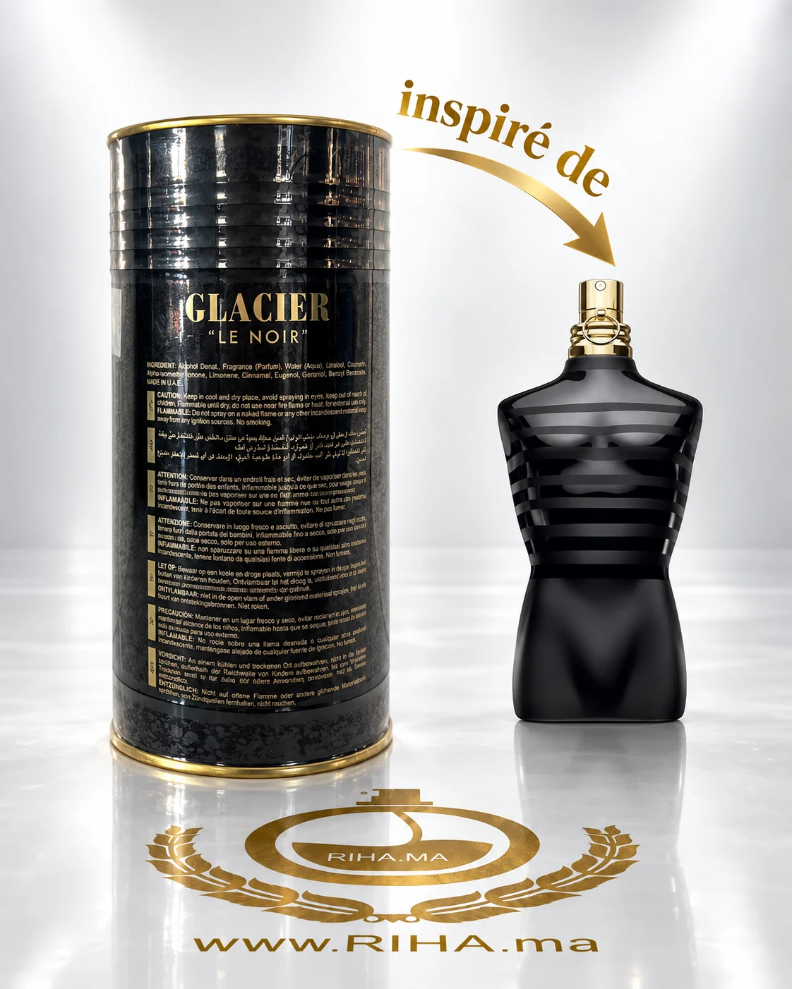 Glacier Le Noir Eau De Parfum 100ml — photo 2 Flacon Glacier Le Noir eau de parfum 100 ml sur fond sombre — vue 2