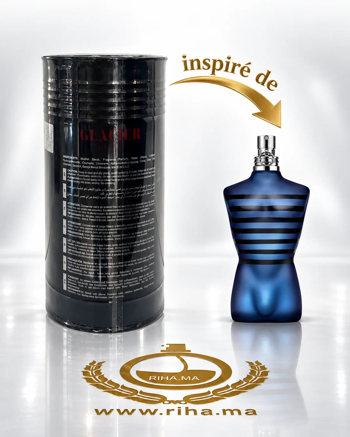 Glacier Ultra Eau De Parfum 100ml — photo 2 Flacon du parfum Glacier Ultra 100 ml sur fond bleu glacé — vue 2