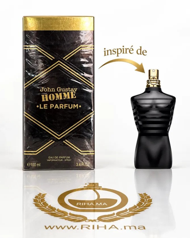 John Gustav Homme Le Parfum 100ml Clone De Male Le Parfum Flacon John Gustav Homme Le Parfum 100 ml sur fond doré