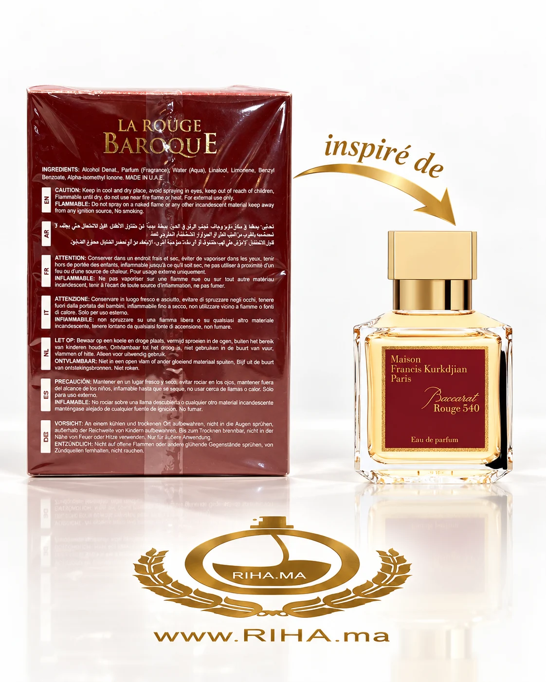 La Rouge Baroque Extreme Eau De Parfum 100ml — photo 2 Flacon La Rouge Baroque Extreme 100 ml sur fond doré élégant — vue 2